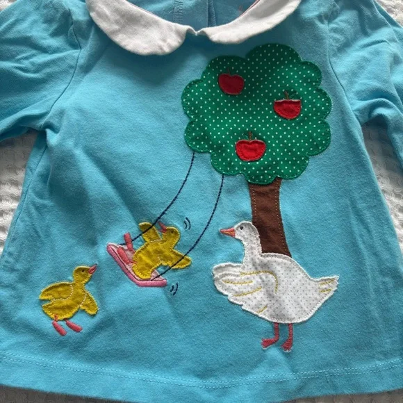 Baby Boden Baby Girl Long-Sleeve Blue Whimsical Duck Apple Tree Top: 6-9M - Picture 2 of 8